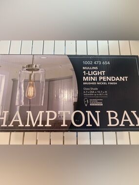 New Hampton Bay Mullins 1-Light Mini Pendant Brushed Nickel with Glass Shade